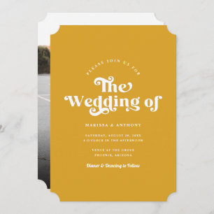 Simple Custom Colour Modern Retro Photo Wedding Invitation