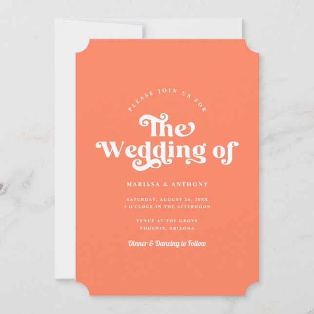 Simple Custom Colour Modern Retro Wedding QR Code  Invitation (Front)