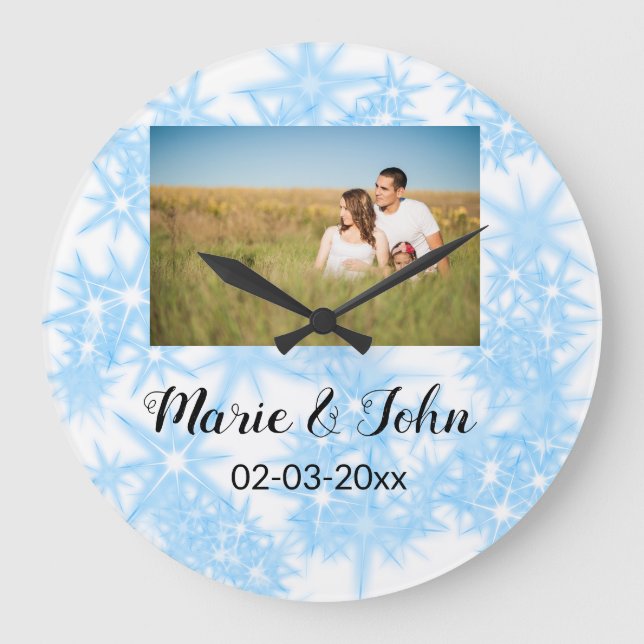 simple custom colourful blue sparkle glitter throw large clock (Front)