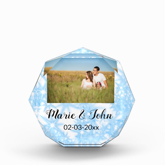 simple custom colourful blue sparkle glitter throw photo block (Front)
