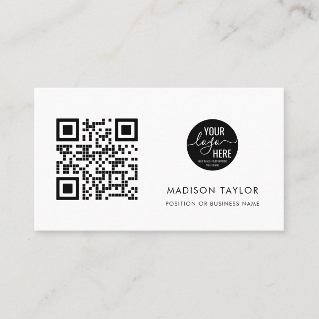Simple Custom Company Logo QR Code Minimalist Business Card (Front)