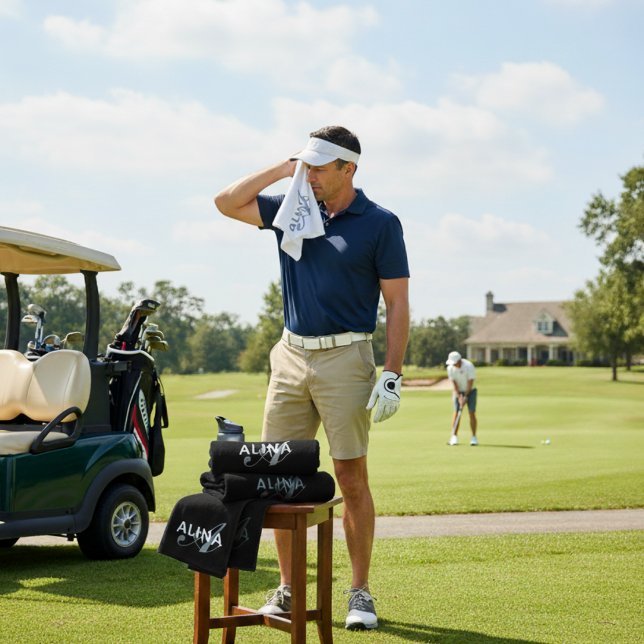 Simple Custom Design Personalised Name Monogram Golf Towel (Creator Uploaded)