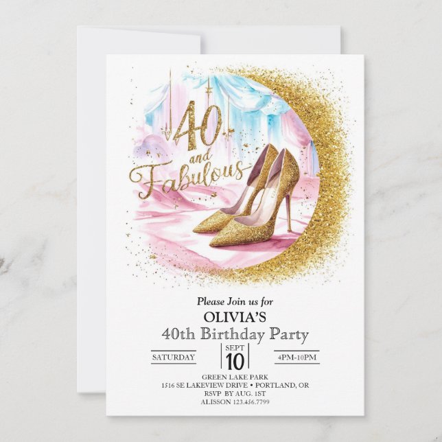 Simple Custom Digital Gold 40th Birthday Invitation (Front)