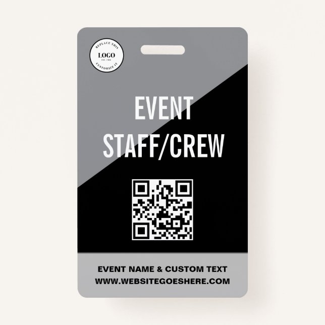 Simple Custom Event Staff Crew QR CODE Logo ID Badge (Front)
