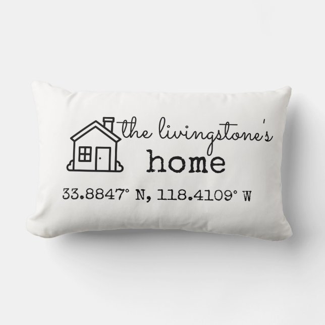 Simple Custom Family Home GPS Coordinates Gift Lumbar Cushion (Front)
