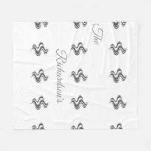 Simple Custom Family Name Black & White DuvetCover Fleece Blanket