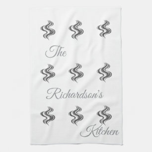 Simple Custom Family Name Black & White Tea Towel
