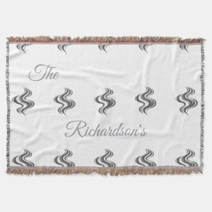 Simple Custom Family Name Black & White Throw Blanket