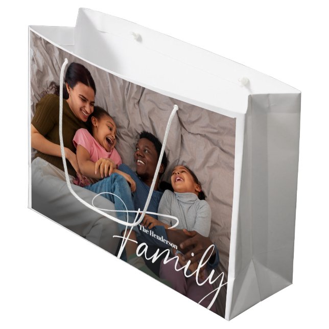 Simple Custom Family Photo Large Gift Bag (Front Angled)