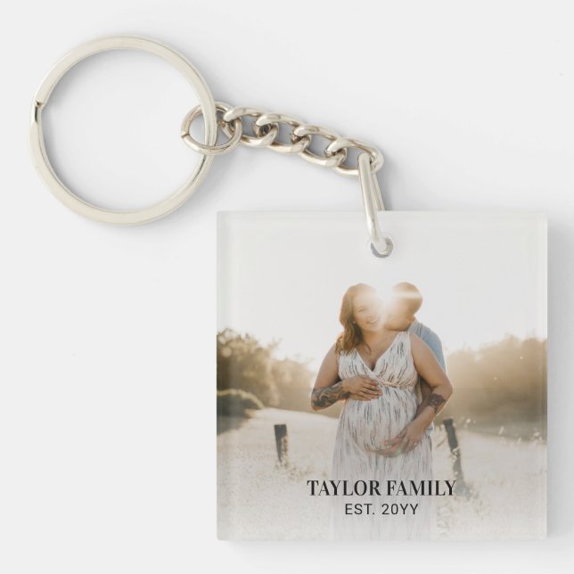 Simple Custom Family Photo & Name Acrylic Keychain (Front)