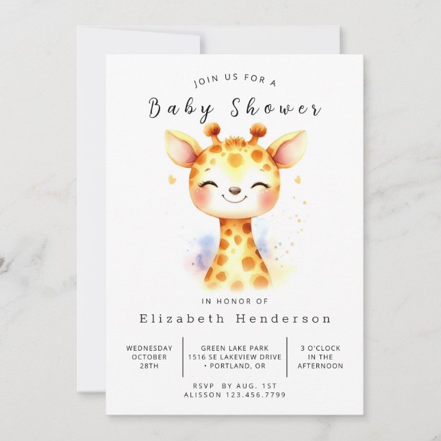 Simple Custom Giraffe Baby Shower Invitation (Front)