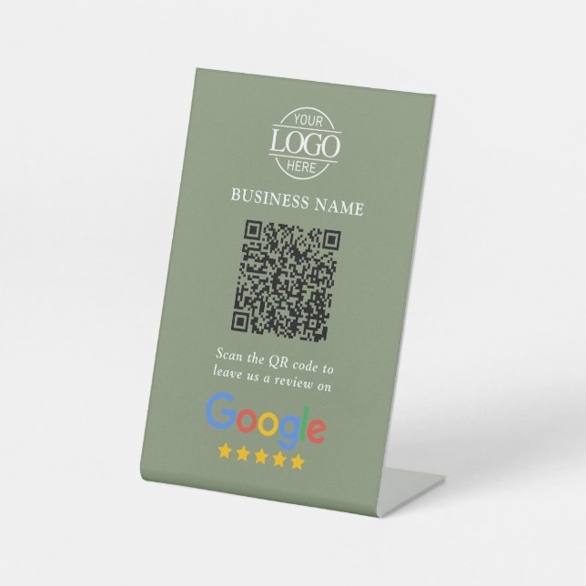 Simple Custom Google Reviews QR Code Business Logo Pedestal Sign (Front)