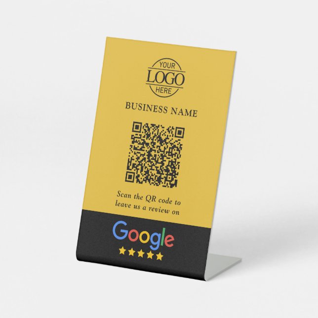 Simple Custom Google Reviews QR Code Business Logo Pedestal Sign (Front)