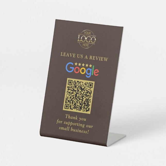 Simple Custom Google Reviews QR Code Business Logo Pedestal Sign (Front)
