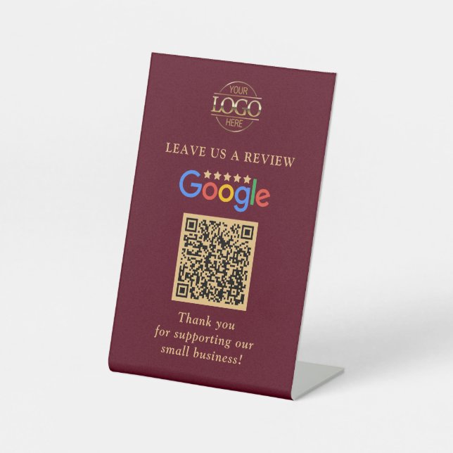 Simple Custom Google Reviews QR Code Business Logo Pedestal Sign (Front)