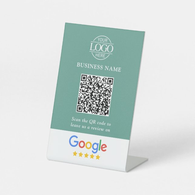 Simple Custom Google Reviews QR Code Business Logo Pedestal Sign (Front)