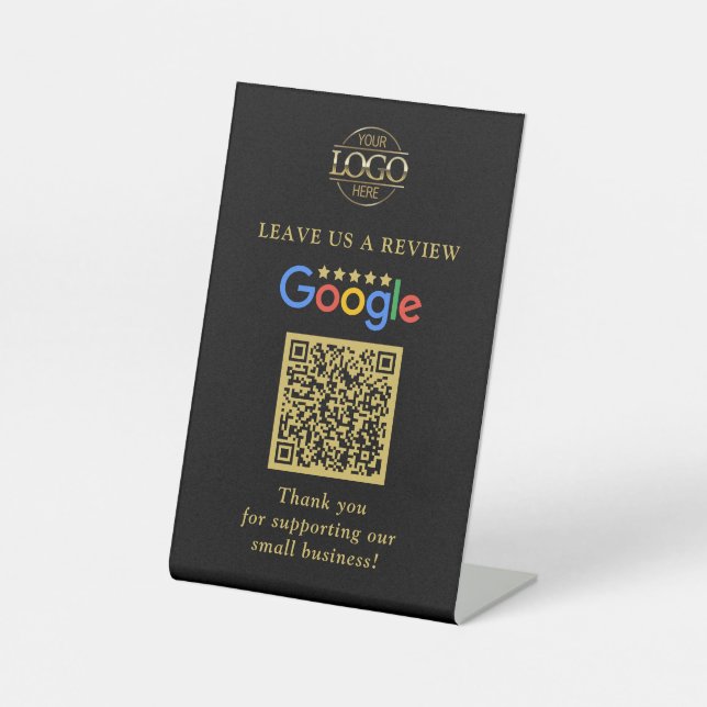 Simple Custom Google Reviews QR Code Business Logo Pedestal Sign (Front)