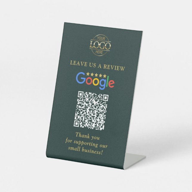Simple Custom Google Reviews QR Code Business Logo Pedestal Sign (Front)