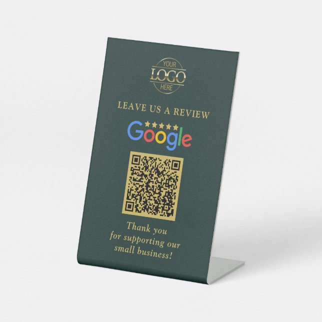 Simple Custom Google Reviews QR Code Business Logo Pedestal Sign (Front)