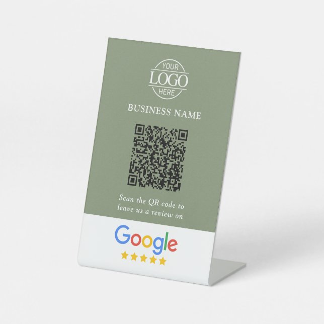 Simple Custom Google Reviews QR Code Business Logo Pedestal Sign (Front)