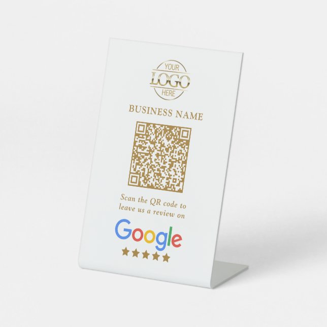 Simple Custom Google Reviews QR Code Business Logo Pedestal Sign (Front)