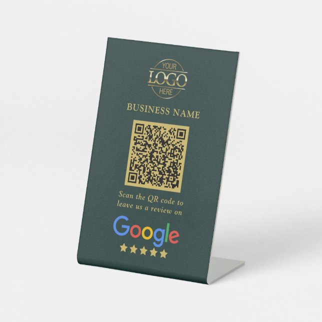 Simple Custom Google Reviews QR Code Business Logo Pedestal Sign (Front)