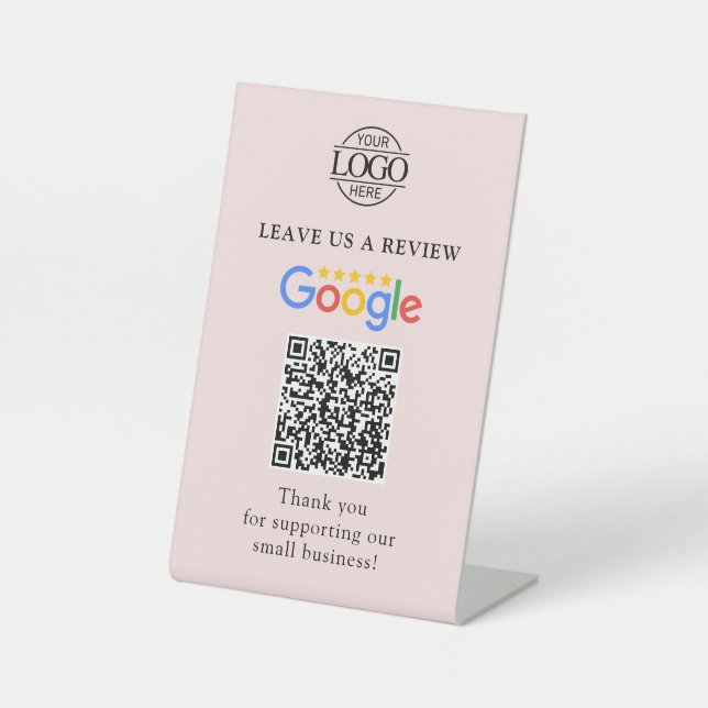 Simple Custom Google Reviews QR Code Business Logo Pedestal Sign (Front)
