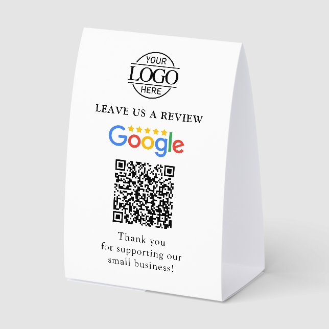 Simple Custom Google Reviews QR Code Tabletop Sign (Front)