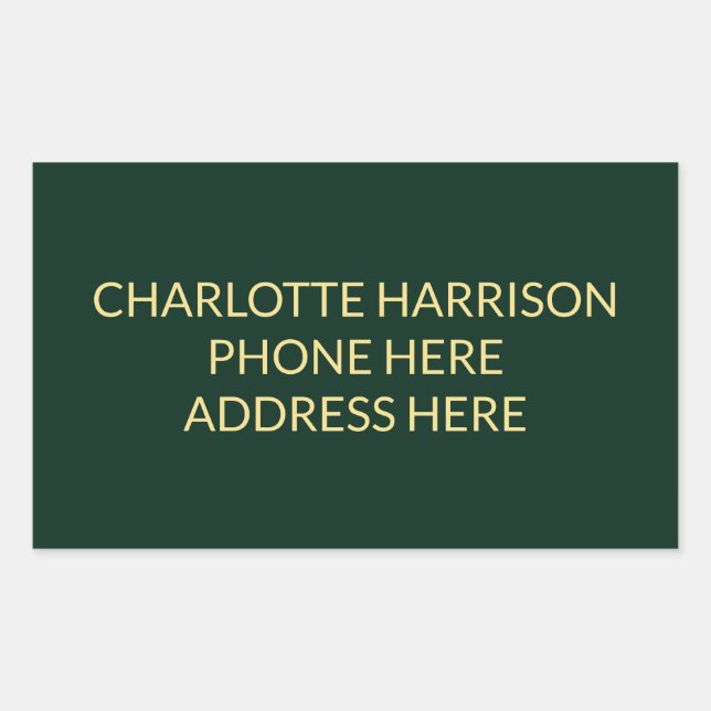 Simple custom green gold name contact info rectangular sticker (Front)