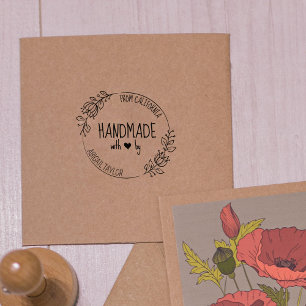 Simple Custom Handmade with love, Floral Rubber Stamp