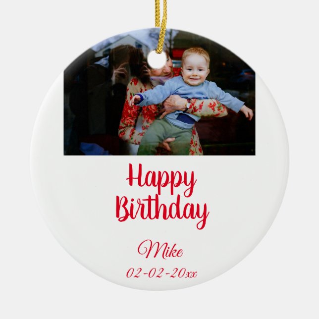 simple custom happy birthday photo  invitation ceramic ornament (Front)