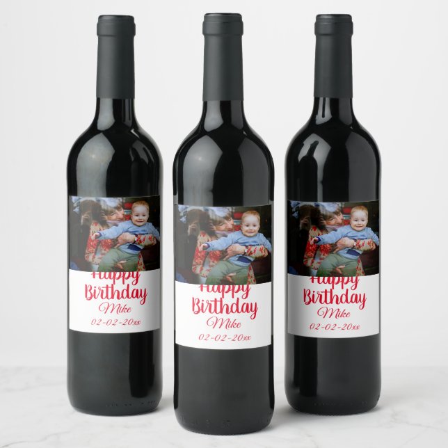 simple custom happy birthday photo  invitation wine label (Bottles)