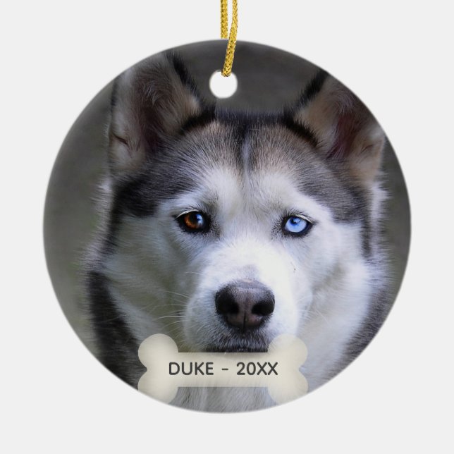 Simple Custom Husky Dog Photo Ceramic Ornament (Front)