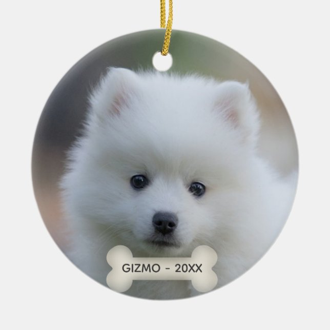 Simple Custom Japanese Spitz Dog Photo Ceramic Ornament (Front)