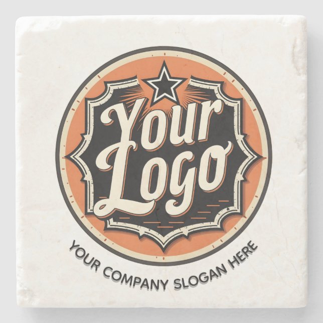 Simple Custom Logo and Text Business Stone Coaster (Front)
