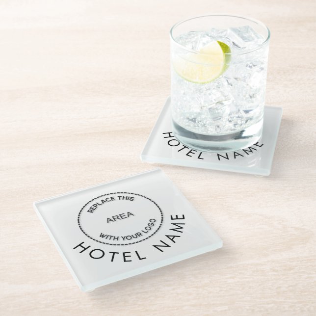 Simple Custom Logo Hotel Name Any Colour Glass Coaster (Angled)