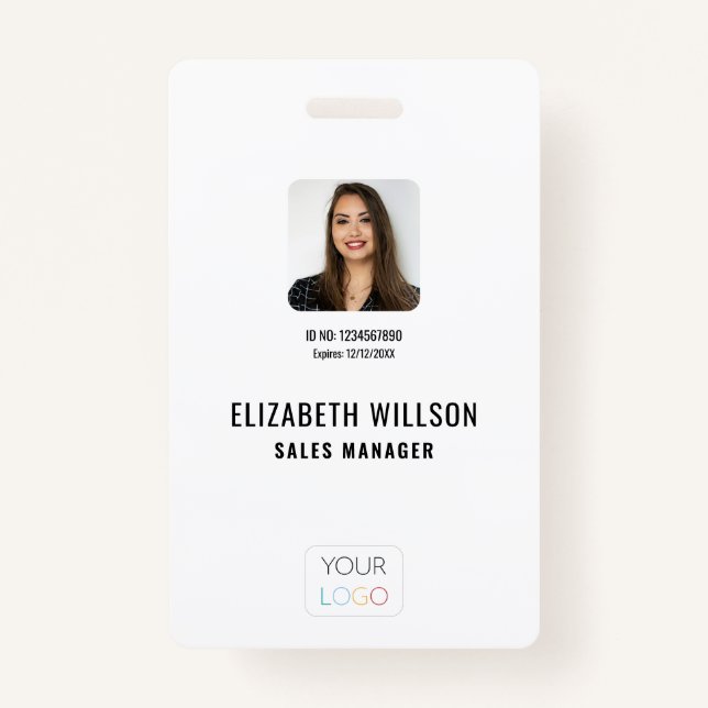 Simple Custom Logo, Name, Photo Employee ID ID Badge (Front)