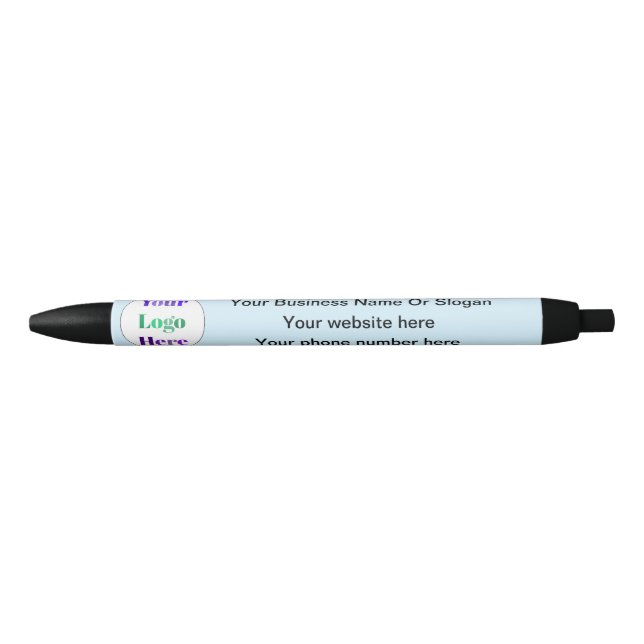 Simple Custom Logo Small Business Light Blue  Black Ink Pen (Front)