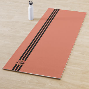 Simple Custom Logo Three Stripes  Black Orange  Yoga Mat
