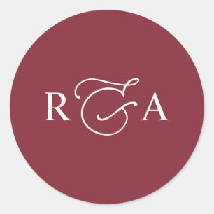 Simple Custom Monogram Burgundy Personalised Classic Round Sticker