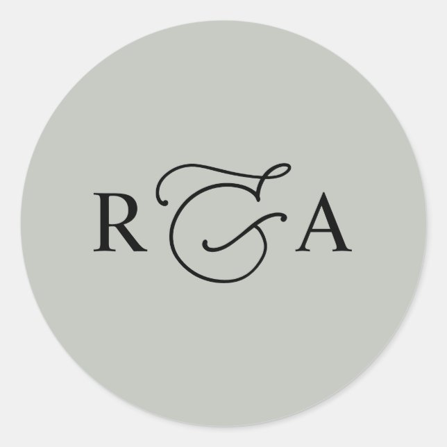 Simple Custom Monogram Sage Green Personalised Cla Classic Round Sticker (Front)