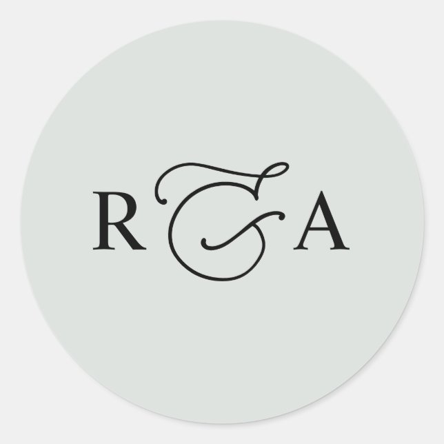 Simple Custom Monogram Sage Green Personalised Classic Round Sticker (Front)