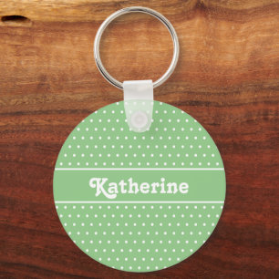 Simple Custom Name Light Green Polka Dot Key Ring