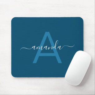 Simple Custom Name & Monogrammed Blue Personalised Mouse Pad