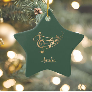 Simple Custom Name Musical Elegant Christmas Ceramic Ornament