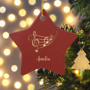 Simple Custom Name Musical Elegant Christmas Ceramic Ornament