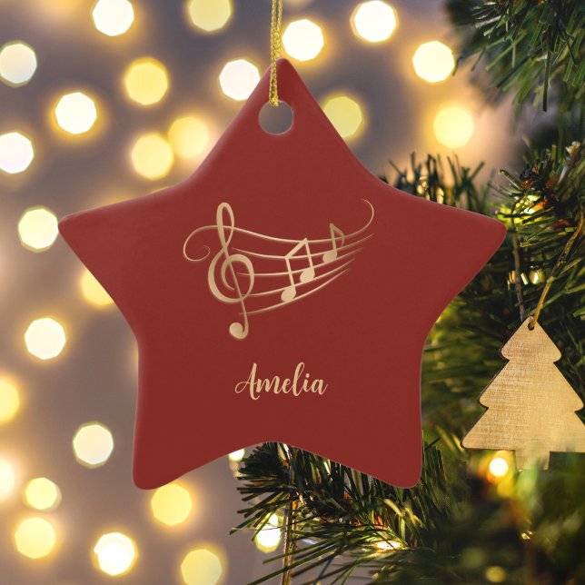 Simple Custom Name Musical Elegant Christmas Ceramic Ornament (Creator Uploaded)