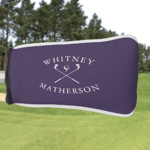 Simple Custom Name Purple And White Golf Clubs Golf Head Cover