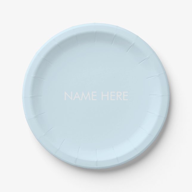 Simple custom name text light blue minimalist paper plate (Front)