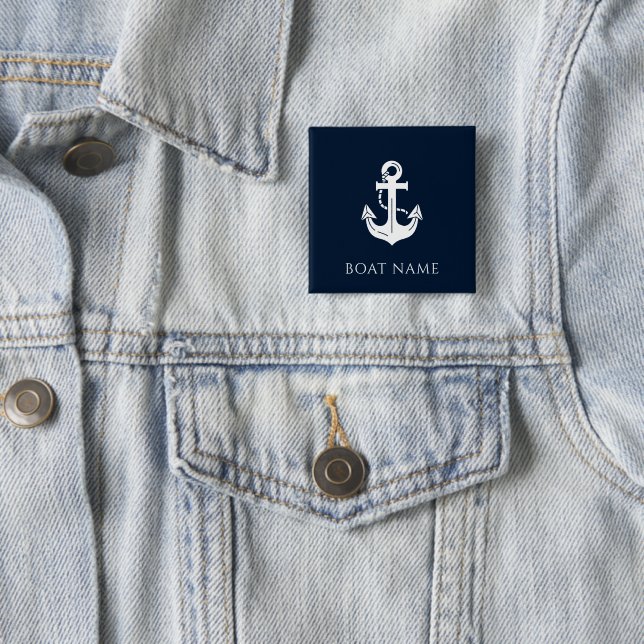 Simple Custom Nautical Boat Name Anchor 15 Cm Square Badge (In Situ)